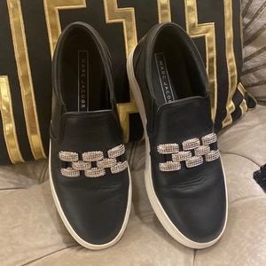Black leather Marc Jacobs boat shoes with a bling chain. Priced to sell.